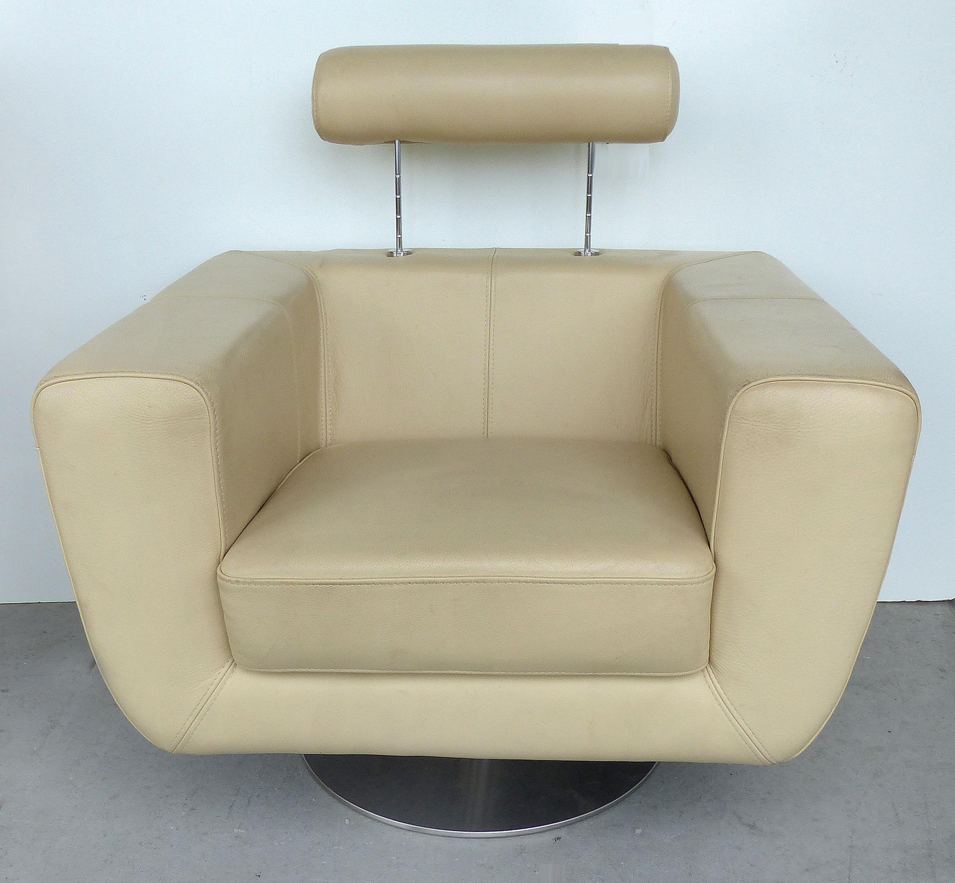Modern Beige Leather Swivel Club Chair | Modernism
